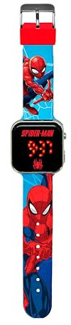 Kids Licensing Kinder Lizenz - LED Digitale Uhr für Kinder mit Charakteren verfügt über Zeit-, Datums- und Riemenfunktionen einstellbar, LED Spider-Mann, Blaue Spider-Mann