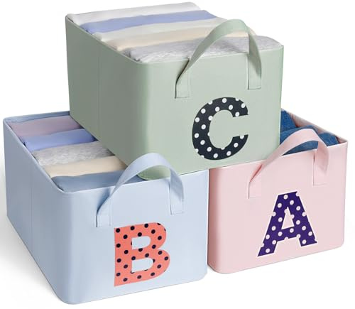 Cozary Cajas de Almacenaje Plegables,Juego de 3 Cajas Almacenaje Ropa Tela Oxford con Asas 40x30x19cm 23L,Organizador Apilable con Marco Metálico para Juguetes y Ropa Infantil,libros,Cosméticos