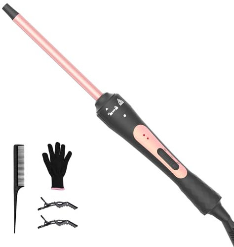 iToncs Lockenstab 9 mm Mini mit Quarz-Keramik-Beschichtung, zwei Temperatureinstellungen, schnell aufheizender, wird mit hitzebeständigen Handschuhen geliefert