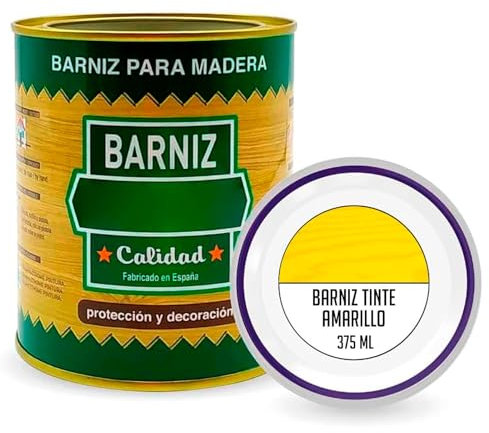 AC - Bote de Barniz para Madera - Fabricado en España - Ideal para todo tipo de Maderas, vigas, cerchas, marcos, etc. - Capacidad de 375 ML - Amarillo