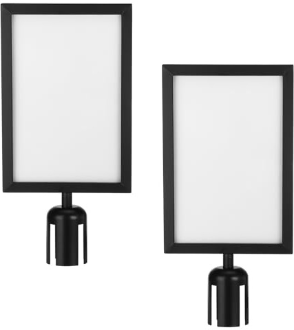 sourcing map Stanchion Sign Holder, 8.7x12.6 Inch Stanchion Top Sign Frame Portrait Double Sided Poster Display for Crowd Control Queue Barrier Black Pack of 2