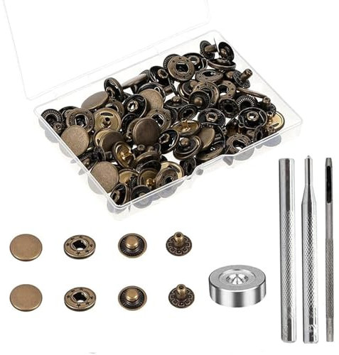 24Sets Leather Snap Fasteners Kit, 15mm Brass Snap Buttons, Press Studs with 4Pcs Snap Fastener Installation Tools for Clothes Bracelet Jackets Jeans (Antique Brass)