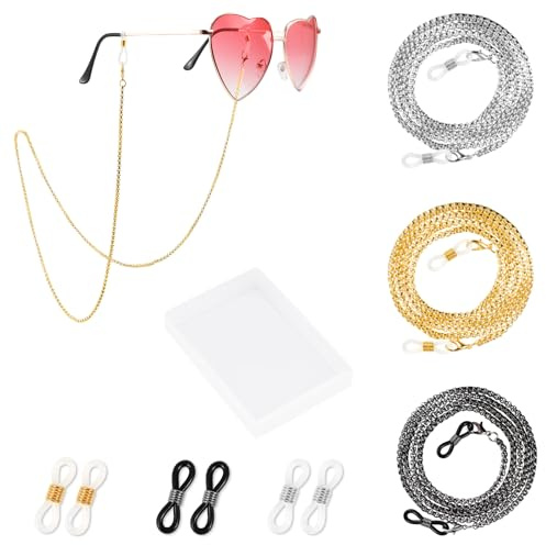 BTHRORO Cadena Gafas Mujer 3 Pieza, Elegante Correas Antideslizantes para Gafas, Correa de Retención de Gafas Collar para Mascarilla, Retenedor Cadenas para Mujer Hombre