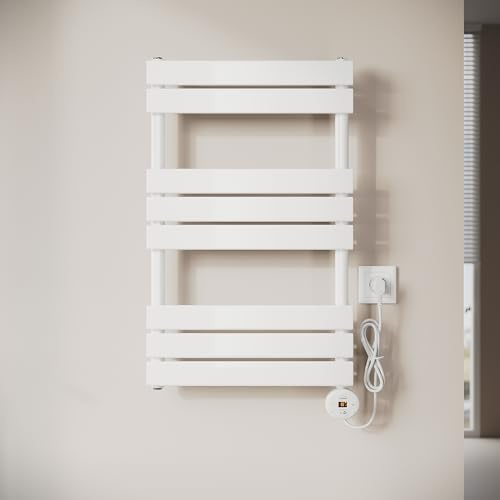 SONNI Radiatore per bagno elettrico 800x500mm bianco con WIFI Smart asta riscaldante 400 Watt, piatto Scaldasalviette radiatore elettrico con elemento riscaldante intelligente per radiatore da bagno
