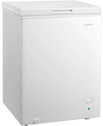 COMFEE' RCC146WH2EU(E) Congélateur coffre autonome 143L convertible congélateur/réfrigérateur, compresseur inverter, 4 étoiles, adapté aux dépendances, garages et abris, blanc [Classe énergétique E]