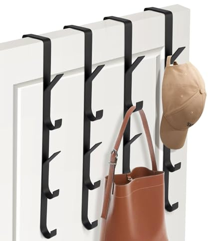 Crochets de porte, 4 pièces x 5 crochets, crochet de porte vertical, porte-serviettes, en acier inoxydable, cintre de porte pour vêtements, serviettes, peignoirs, brossé, gain de place (Noir)