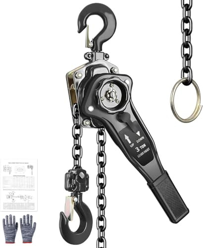 Manual Chain Hoist, 3 Ton (6600 lbs) Capacity, 10 FT Lift, Galvanized Steel Construction, Double Pawl Brake & 360° Swivel Hook for Garage, Workshop, Factory, Dock (Black, 3T-3m)