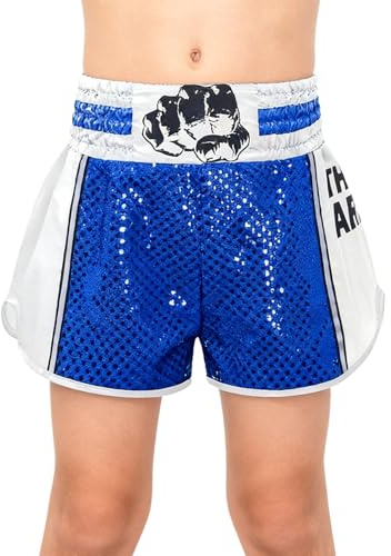 Zaldita Barn boxningskamp, boxershorts, för flickor, pojkar, boxershorts, Muay Thai Mma, kickboxning, sportkläder, Blå vit, 9-10 år