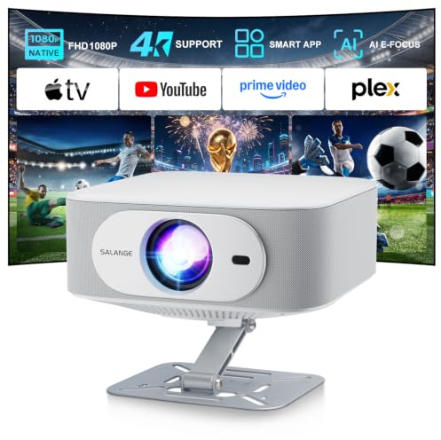 Salange Proyector Compatible 4K [1080P Nativo | Aplicación Integrada | Android 14], Proyector Inteligente WiFi6 y Bluetooth 5.4, Enfoque Electrónico y Autocorrección, Cine en Casa, Rotación 180°