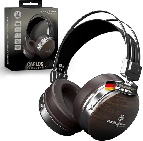 audio pirates over-Ear hörlurar, äkta trähörlurar, Top HiFi-ljud, hörlurar med fodral, 3 m kabel + 1,5 m kabel inkl. mikrofon & 3,5 mm och 6,3 mm adapter – HiFi-hörlurar