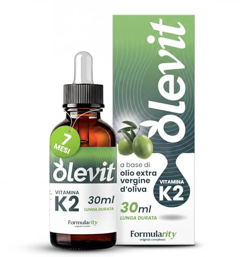 OLEVIT VITAMINA K2-7 Mesi di Durata - In Olio Extravergine d'Oliva Italiano Spermuto a Freddo, Integratore Naturale ad Alta Biodisponibilità - Senza Zuccheri, Glutine, Lattosio, 30ml - Made in Italy