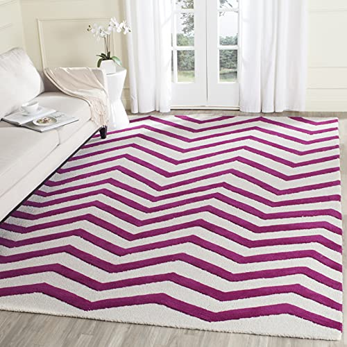 SAFAVIEH Tapis Contemporain Pour Salon, Salle à manger, Chambre à coucher - Cambridge Collection, Tapis à poil court, Ivoire et Fuchsia, 122 X 183 cm