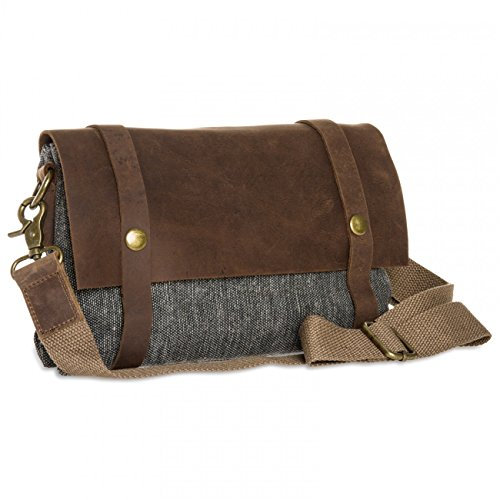 Caspar Unisex Vintage Freizeit Tasche/Tasche aus Leder und Leinen/Umhängetasche mit stylischem Canvas/Leder Mix - viele Farben - TL707, Farbe:schwarz