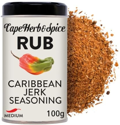 Cape Herb & Spice Rub Caribbean Jerk Seasoning Condiment, Chilli Rating Medium, 100 g Tin (Pack of 1)