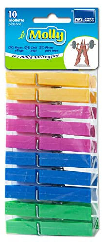 10 Pinces à Linge en Plastique coloré résistant, Pinces pour Le Linge, Lot de 10 pièces Pinces à Linge en Plastique Rigide coloré avec Ressort antirouille, Art. 360 Parodi