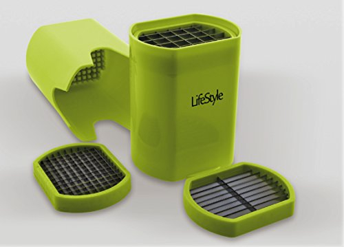 Lifestyle - Cortador de Patatas para Freir - ABS y Acero Inoxidable - 3 Cortes - Verde