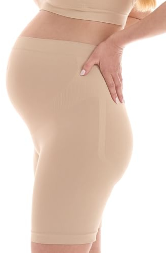 Herzmutter moderskapsshorts - over-mag-underbyxor - graviditetsbyxor med långa ben - sömlöst, sömlöst stöd - over-magshorts-underbyxor - beige-svart - uppsättning 1-5500 (S-M, Beige)