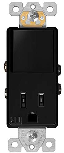 ENERLITES Switch and Outlet Combo, Combination Decorator Paddle Switch 15A/120VAC with Tamper-Resistant Receptacle Outlet 15A/125VAC, Residential/Commercial Grade, UL Listed, 68625-TR-BK, Black
