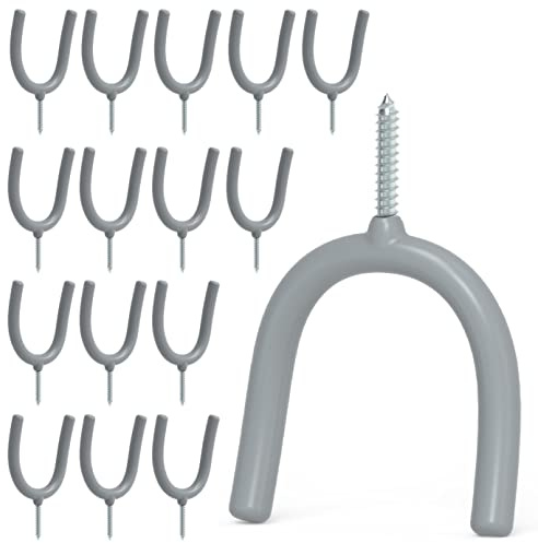 POETISKE Screw in U Utility Hooks Wall Mount Garage Storage Organizer Hanger Hanging Shovels Broom Guitar Garden Tools Heavy Duty Vinyl Holder 16pack