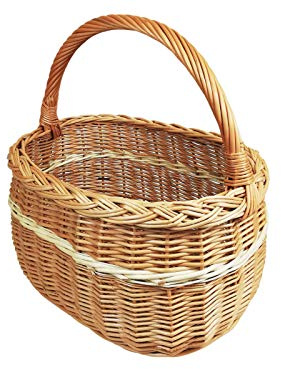 Flätad shoppingkorg/för frukt, grönsaker eller svamp/picknickkorg 40 x 27 / H 23/40 cm