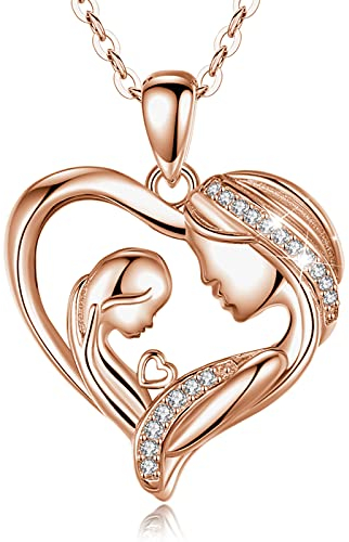 EUDORA Mutter Tochter Kette Roségold Herz Mama Halskette S925 Sterling Silber Halskette Herz Frauen Schmuck 45,7cm Kette, Geschenk für Mama Tochter