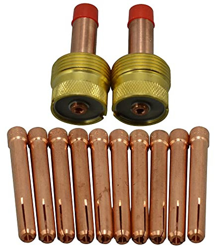 RIVERWELD Corps de Collet pour Diffuseur de Gaz TIG Jumbo Grand Diamètre 995795 10N25 3.2mm Kit d'assortiment pour QQ300 PTA DB SR WP 17 18 26 Torche de Soudage TIG 12pcs