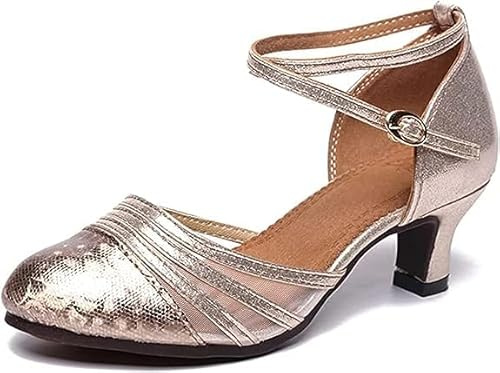 FM2018XSL Zapatos de Baile de Moda de Malla Brillante para Mujer con tacón de 5,5 cm en el Exterior (champán,Talla 38)
