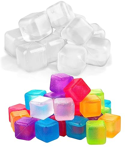 Castell Deco. 40 Cubos de hielo reutilizable, Cubitos para siempre plástico 20 Transparentes y 20 en Color.