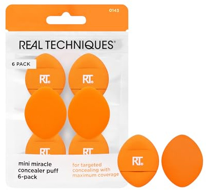 Real Techniques Mini Miracle Concealer Puff, kleiner Make-up-Puff für flüssige und cremige Foundation und Concealer, gezieltes Abdecken von Augenpartien und Hautunreinheiten,6 Stück