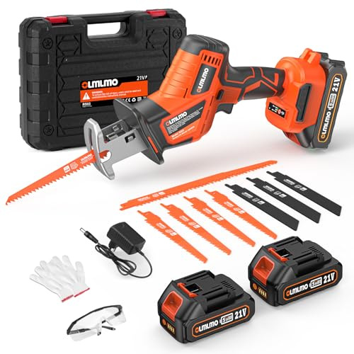 Cordless Reciprocating Saw With 8 Blades – 2×4000mAh Batteries, Brushless Motor, Variable Speed 0‑3200 SPM, Tool‑Free Blade Change, Power Reciprocating Saw for PVC Wood, Metal Cutting DIY