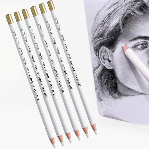 Lápices de Goma para Artistas,6 Pcs Lápices de Carbón Blanco para Artistas Revisar Detalles de Borrado Borrador de Pintura de Resaltado para Bocetos Revisa Los Detalles de Borrado para Estudiantes
