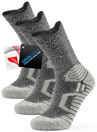 Calcetines Hombre Deporte 43-46, Compresión Transpirables Antiampollas Con Soporte del Arco, Acolchados para Running, Trekking, Ciclismo - Gris, 3 Pares