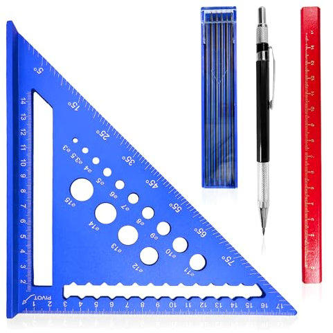 7 inch Speed Square Metric with 14 Types of Drill Holes,Triangle Ruler,Aluminum Alloy Carpenters Measuring Square,Carpentry Tools and Equipment (Blue)