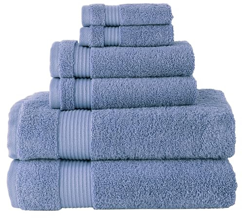 BERIBO Juego de Toallas turcas 100% algodón (Serenity), 6 Piezas, 620 g/m², Azul Serenidad