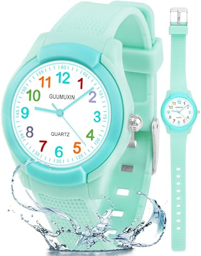GUUMUXIN Kinderuhr Analog, 30m Wasserdicht Leicht zu Lesen Lehre Zeit Armbanduhr, Silikonband Outdoor Sportuhr für Jungen und Mädchen 5-13 Jahre Alt