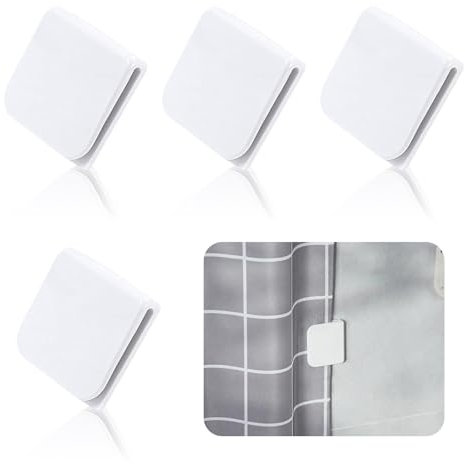 Bralucy Shower Curtain Clips 4pcs Self-Adhesive Splash Clips Windproof Stop Clip for Fixing Shower Curtain