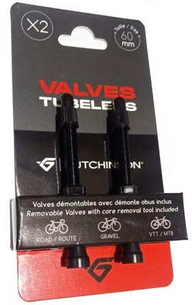Hutchinson - Valves Tubeless x2 - Universelles - Étanches Et Durables - Accessoire Vélo - Utilisation Facile - 60 mm, Black