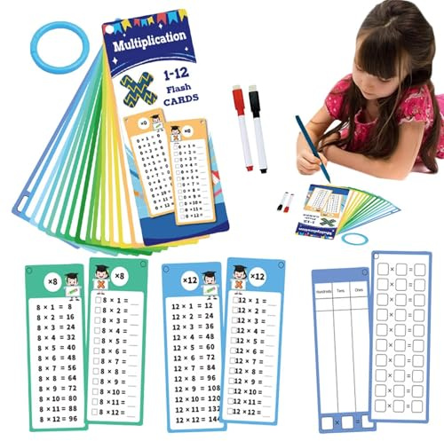 Times bord flashkort, multiplikation flashkort – addition flashkort, 2 pennor, interaktivt pedagogiskt spel, dubbelsidig för barn | Multiplikationstabeller för barn Lärspel, barns inlärningsstadium, klass 1 till 3, klassrum,
