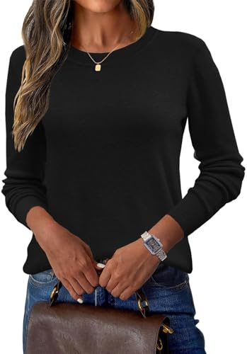 Yutdeng Sueter Mujer Jersey Lana Elegante Manga Larga Sweater Cuello Redondo Jerseys Invierno Otoño Suéter Cómodo Basico Jersey de Punto Fino Jerséis para Mujer Pullover Camiseta Jersei,Negro,L