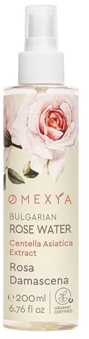 Omexya Spray de Agua de Rosas 200 ml, Tónico Facial de Rosa Damascena con Extracto de Centella Asiática, Tónico Facial Natural para Cuidado Diario, Todos los Tipos de Piel, Rosa, 200 ml