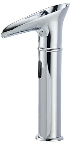 POLGDW Retro Bathroom Taps Sensor Faucet Cold Tap Only Waterfall Tap Set Bathroom Taps Infrared Basin Tap Battery Powered,Chrome,Tall Basin Taps