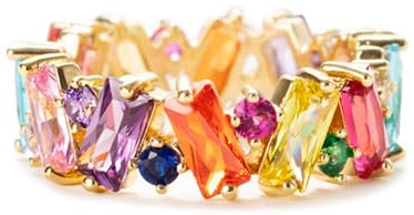 MIYUEFAN Bague pour Femme Plaqué Or 18 Carats - Bague Élégante en Zircon Cubique Multicolore avec Pierres Arc-en-Ciel - Cadeau Brillant pour Toutes les Occasions