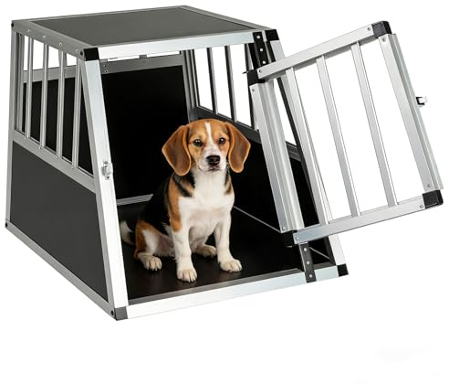 GYMAX Transportín de Aluminio para Perros Gatos, Transporte para Coche Mascotas con Cerradura, Estructura de Metal, Caja de Transporte Robusto y Fácil (69,5 x 54 x 50,5 cm)