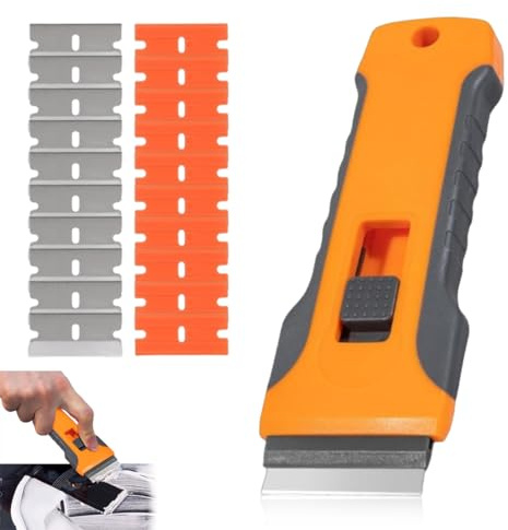 MLRUQRX 1 Rasqueta Per Vitroceramica Extensible con Cuchillas Ocultas, Incluye 10 Metalicas y 10 Plasticas Repuesto Limpieza Cocina Encimera Cristal Placas Induccion y Superficies Vidrio