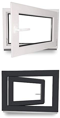 Kellerfenster - Kunststoff - Fenster - innen weiß/außen anthrazit - BxH: 100 x 50 cm - 1000 x 500 mm - DIN Rechts - 2 fach Verglasung - 60 mm Profil