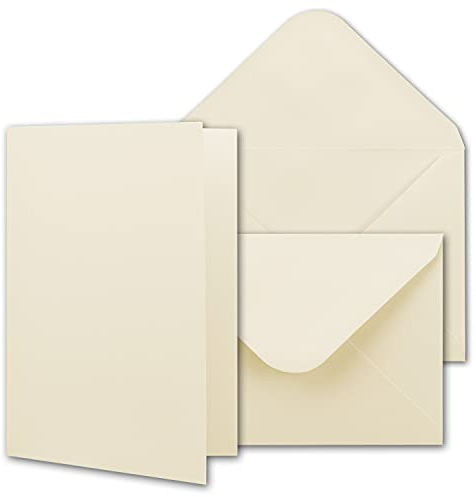 50x Faltkartenset inkl. Briefumschläge DIN A6 / C6 in Naturweiß mit Geschenkschachtel- Blanko Einladungskarten 10,5 x 14,8 cm zum Selbstgestalten