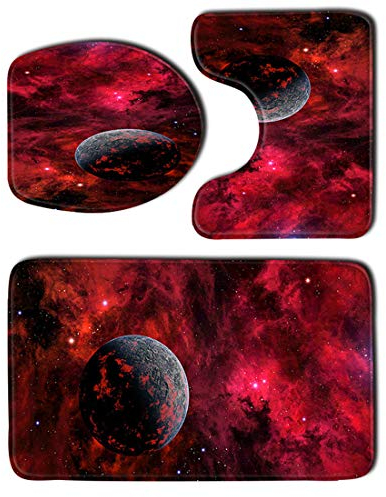 JMAHM Badezimmer Matten 3 Stück Badematten Set rutschfeste Podest Matte Wc-sitzbezug Mat (Rot)