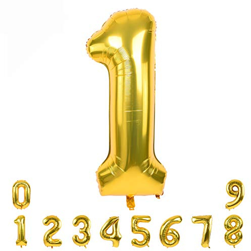 TONIFUL 40 Inch Gold Large Numbers 0-9,Number 1 Digital 1 Helium Balloons,Foil Mylar Big Number Balloons for 2026 Graduation New Year Eve Birthday Party Supplies Decorations