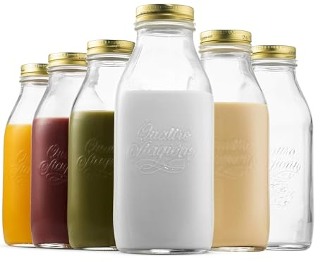 Bormioli Rocco Quattro Stagioni - Botella de leche de vidrio de 956.8 g/1 litro con tapa hermética, ideal para botella de cerveza de kombucha, cerveza, jugo casero, batidos, bebidas, construcción
