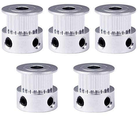 Saipor GT2 20 Teeth 5mm Bore Timing Pulley Aluminum Synchronous Wheel for 6mm Belt, Compatible with RepRap 3D Printer Prusa i3 (5pcs)